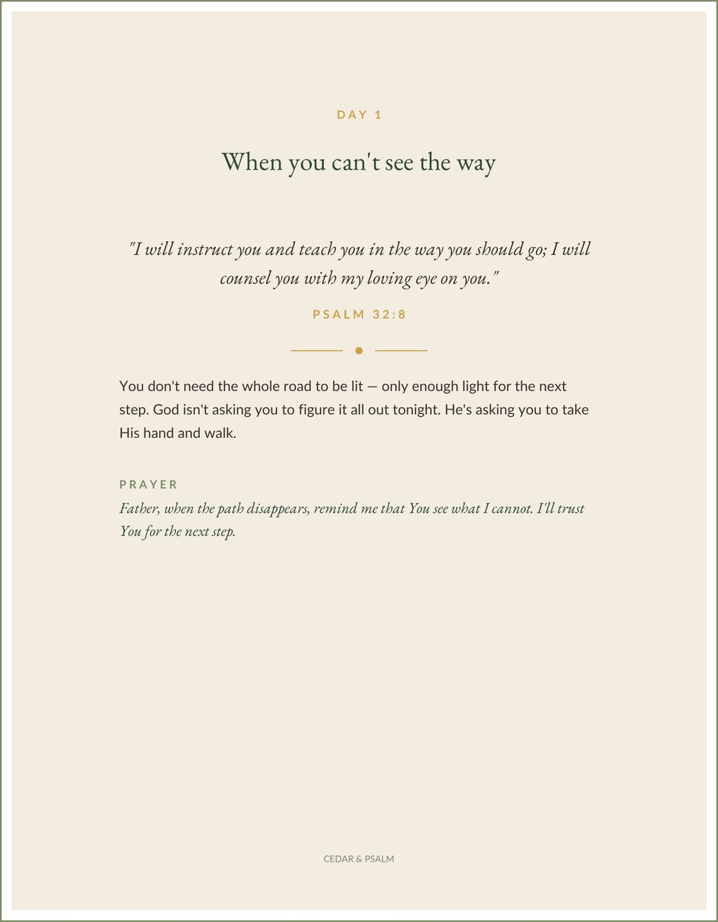 Devotional sample page — a Psalm, encouragement, and a prayer